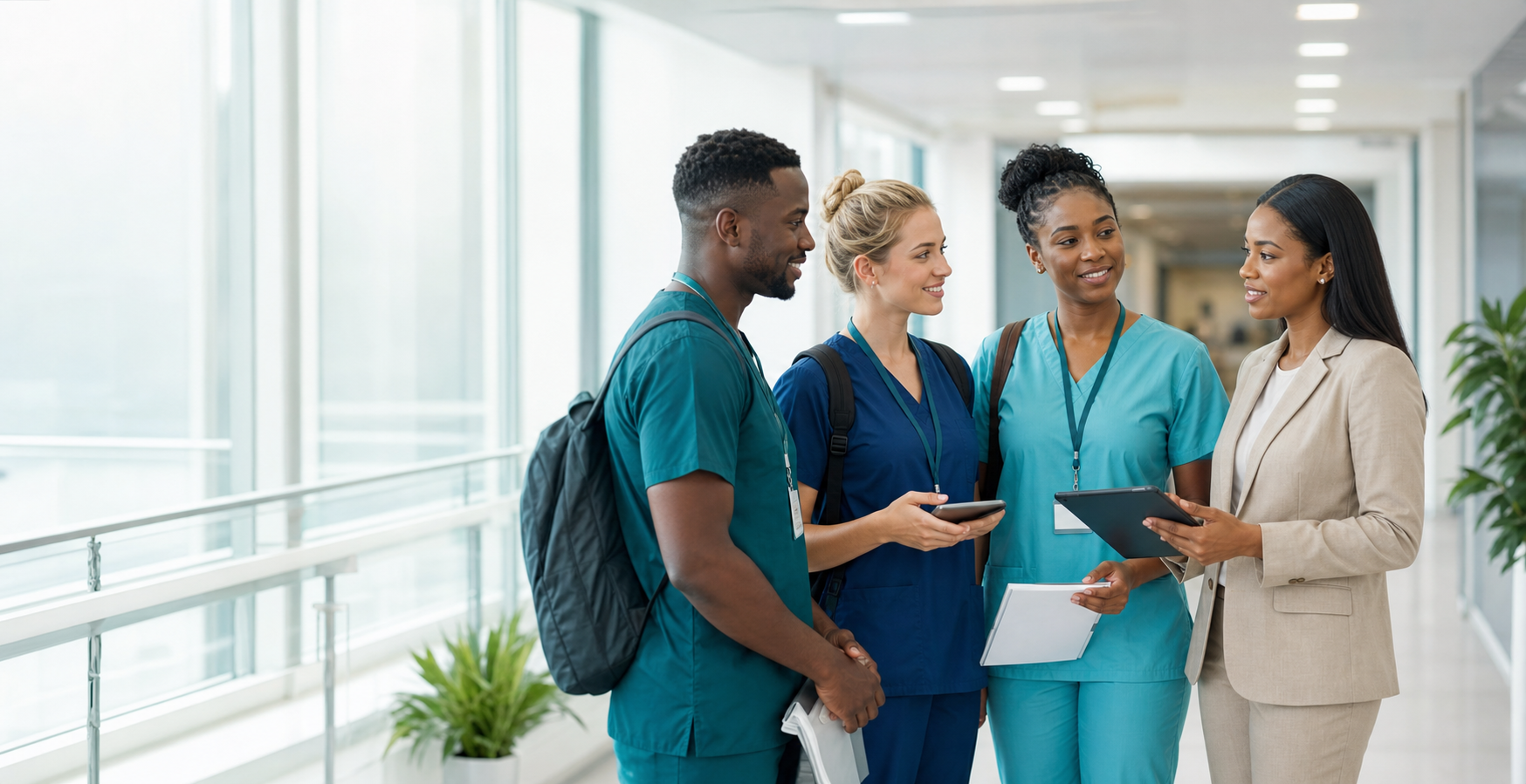 Healthcare recruiter meeting international nurses